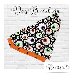 Halloween Google Eyes Handmade Reversible Over Collar Dog Bandana XS SM M La…
